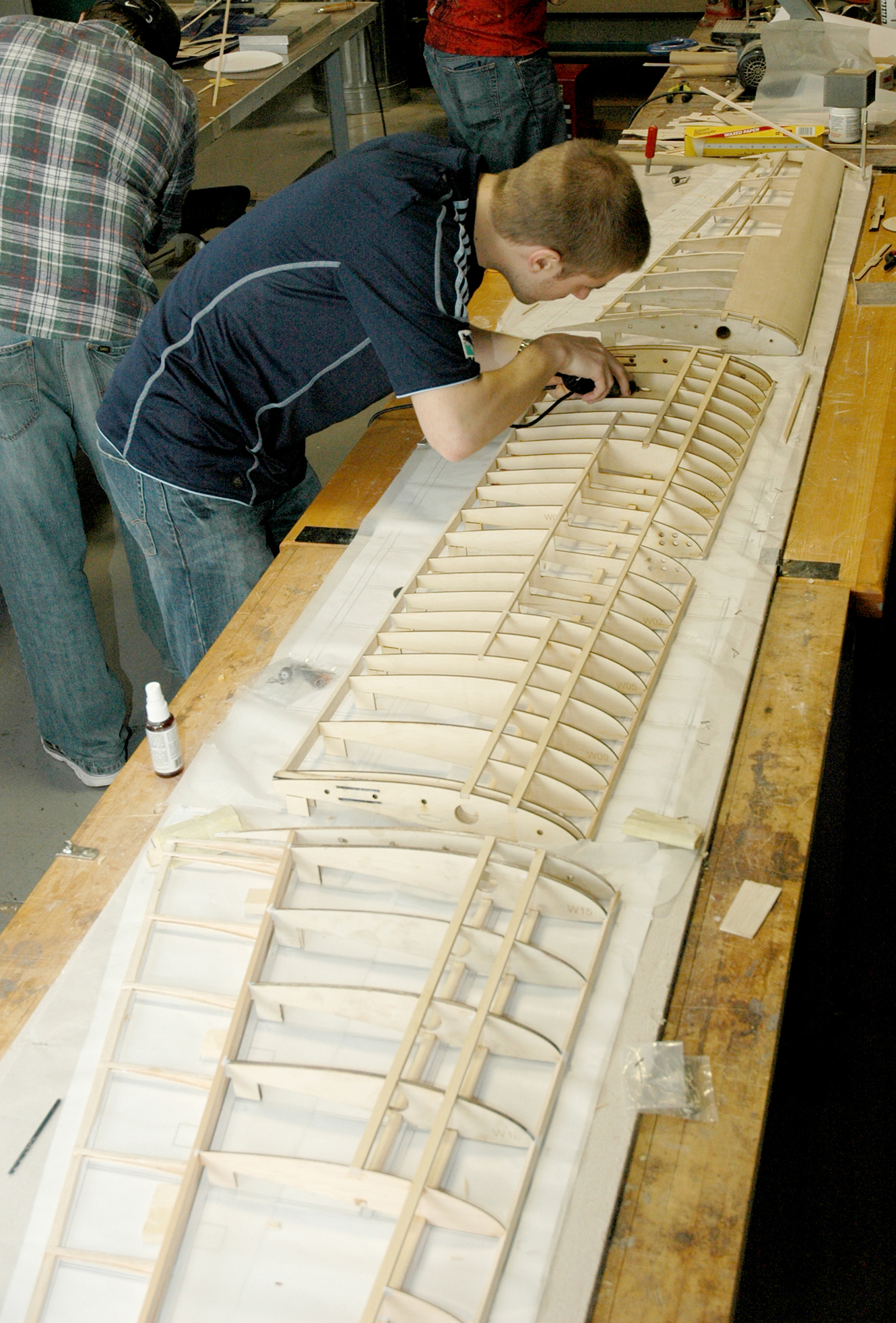 A wing being worked on in the workshop