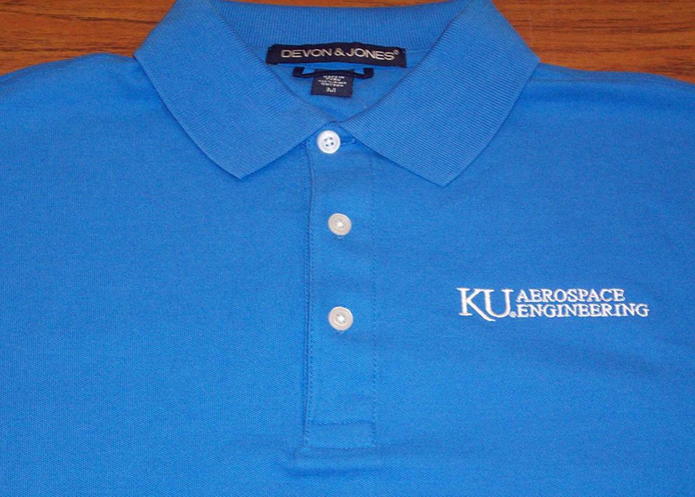 Blue Polo with the KU Aerospace Engineering logo